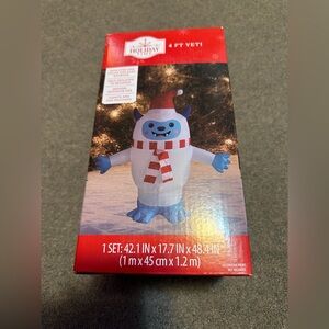Holiday Time Christmas Yeti Santa Hat Winter Scarf Airblown Inflatable 4' Feet